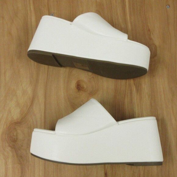 SHEIN Thick Platform Wedge Heel Slide Mule Womens Sz 9 Slip On White Sandal NEW - Picture 7 of 12